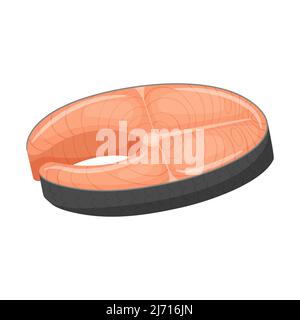 Un pezzo di pesce rosso in una sezione trasversale. Filetto di salmone rosa o salmone. Carne cruda di pesce di mare, un ingrediente alimentare. Pesce sbucciato. Vettore cartoon piatto ill Illustrazione Vettoriale