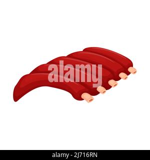 Maiale crudo, costolette di manzo con ossa e carne. Ingrediente di carne fresco. Carne rossa. Illustrazione vettoriale cartoon piatta isolata su sfondo bianco Illustrazione Vettoriale