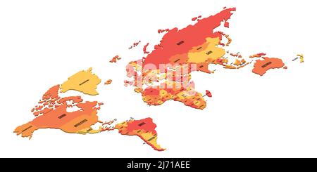 Mappa politica isometrica del mondo Illustrazione Vettoriale