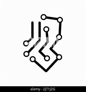 Icona del cartello della scheda a circuiti stampati. Schema tecnologico simbolo quadrato. Illustrazione vettoriale isolata su sfondo bianco. Illustrazione Vettoriale