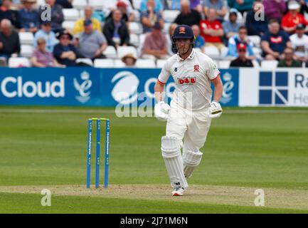 CHELMSFORD INGHILTERRA - MAGGIO 05 :Essex's Tom Westley durante il Campionato della Contea - Divisione uno (giorno 1 del 4) tra Essex CCC contro YorksireCCC al Cloud County Ground, Chelmsford il 05th Maggio 2022 Foto Stock