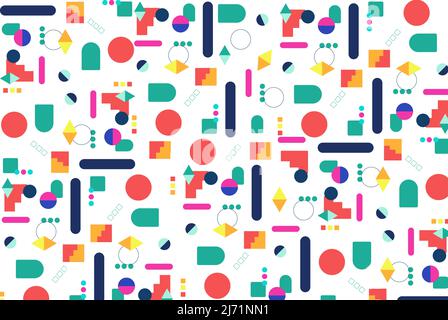 Cerchi colorati linee e forme astratto sfondo con colori pastello, giallo bianco rosa blu rosso verde disegno geometrico astratto Illustrazione Vettoriale