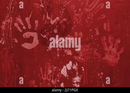 La vernice rossa di anima ha macchiato le impronte digitali crimine sfondo di prova forense. Foto Stock