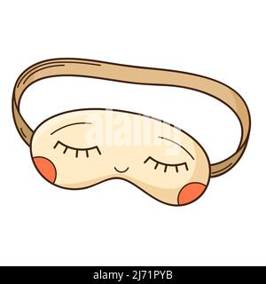 Maschera di sonno con gli occhi. Elemento di progettazione con contorno. Doodle, disegnato a mano. Design piatto. Illustrazione vettoriale a colori. Isolato su sfondo bianco Illustrazione Vettoriale