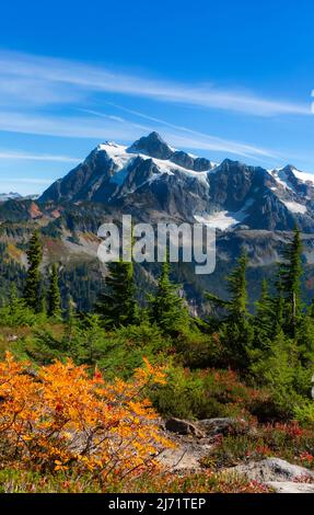 WA21504-00...WASHINGTON - Mount Shuksan visto dal Chain Lakes Trail nella zona di Mount Baker Wilderness. Foto Stock