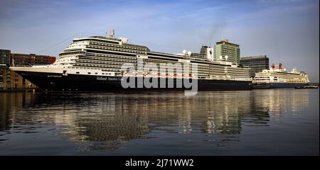 2022-05-01 07:03:43 Paesi Bassi Amsterdam. 01 maggio 2022. Holland America Line nave da crociera Rotterdam al sole del mattino accanto alla Veemkade del terminal passeggeri PTA di Amsterdam Foto: ANP / Hollandse-Hoogte / Ramon van Flymen. paesi bassi fuori - belgio fuori Foto Stock