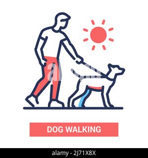 Dog Walking - linea vettoriale disegno singolo isolato icona Illustrazione Vettoriale