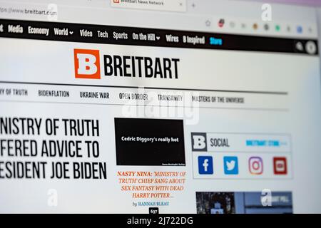 Webseite der amerikanischen Nachrichtenseite Breitbart, rechtspopulistisch, Falschmeldungen, Verschwoerungstheorien, Internet, Internetseite Foto Stock