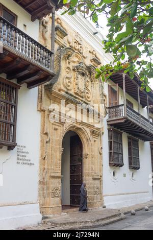 Museo Histórico de Cartagena Casa de la Inquisición (Palazzo dell'Inquisizione Museo storico Cartagena), Plaza de Bolivar Carrera, Città Vecchia, carta Foto Stock