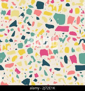 Terrazzo pavimento vettoriale senza cuciture fondo pattern. Texture di classico pavimento italiano in stile veneziano composto da pietra naturale, granito Illustrazione Vettoriale