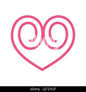 Vettore cardiaco rosa isolato su sfondo bianco. Icona del cuore in un disegno piatto. Cuore di Doodle. Illustrazione Vettoriale
