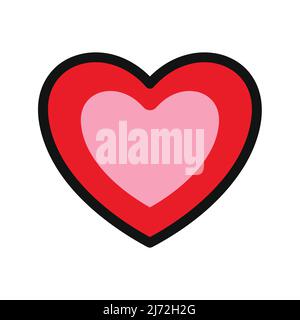 Vettore cardiaco rosso e rosa isolato su sfondo bianco. Icona del cuore in un disegno piatto. Cuore di Doodle. Illustrazione Vettoriale