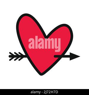 Illustrazione vettoriale del cuore rosso isolata su sfondo bianco. Vettore cuore Doodle. Illustrazione Vettoriale