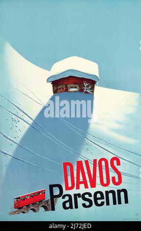 Poster di viaggio vintage -Davos Parsenn - Svizzera Foto Stock