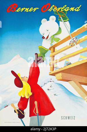 Poster da viaggio Vintage 1950s - Winter Sport, BERNER OBERLAND, c 1950. Foto Stock