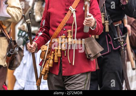 Primo piano dei costumi medievali cosplay larp Foto Stock