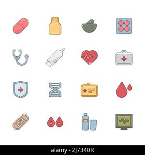 Set di icone colorate mediche Illustrazione Vettoriale