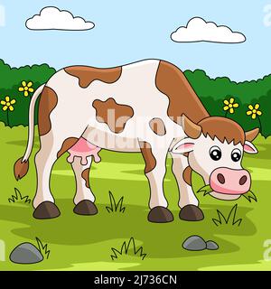 Mucca colorata Cartoon Farm Illustration Illustrazione Vettoriale