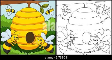 Bees colorazione pagina Illustrazione colorata Illustrazione Vettoriale