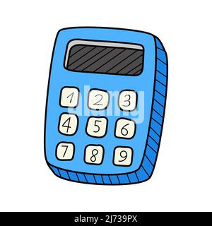 Una calcolatrice semplice. Doodle. Illustrazione vettoriale colorata disegnata a mano. Gli elementi di design sono isolati su sfondo bianco Illustrazione Vettoriale