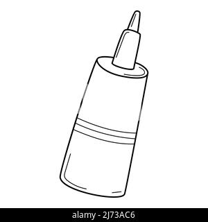 Una bottiglia di colla per ufficio. Stile Doodle. Illustrazione vettoriale in bianco e nero disegnata a mano. Gli elementi di design sono isolati su sfondo bianco Illustrazione Vettoriale