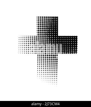 Croce di mezzitoni nera sullo sfondo bianco. Simbolo cristiano. Illustrazione vettoriale. Illustrazione Vettoriale