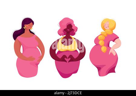 Set di Happy Multi etnico ragazze incinte Illustrazione Vettoriale