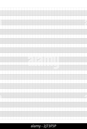 Carta per grafici. Carta a griglia stampabile con doghe su sfondo bianco. Un foglio di musica vuoto con il personale. Modello geometrico per composizione, educazione Illustrazione Vettoriale