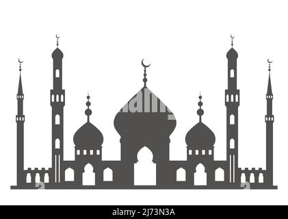 Moschea con silhouette minareti. Architettura islamica sullo skyline. Paesaggio urbano di Istanbul isolato su sfondo bianco Illustrazione Vettoriale