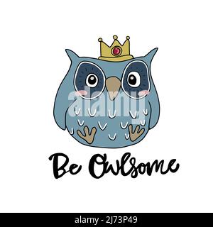Sia wlsome, carino gufo portare la corona cartoon illustrazione vettoriale Illustrazione Vettoriale