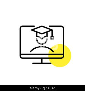Icona studente apprendimento a distanza. Pixel Perfect, icona grafica con linea di traccia modificabile Illustrazione Vettoriale