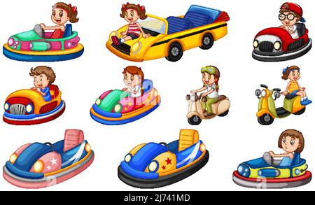 Set di bambini che cavalcano Go-Kart illustrazione Illustrazione Vettoriale