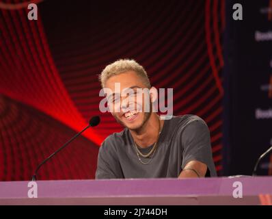 Malik Harris (Rockstar) Germania durante il Concorso Eurovision Song 2022, conferenza stampa artisti, il 05 maggio 2022, a pala Alpitour a Torino. Foto Nderim KACELI Foto Stock