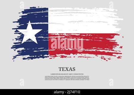 Bandiera Texas USA con effetto pennello e poster di testo informativo, sfondo vettoriale Illustrazione Vettoriale