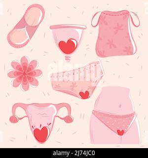 icone del periodo mestruale Illustrazione Vettoriale