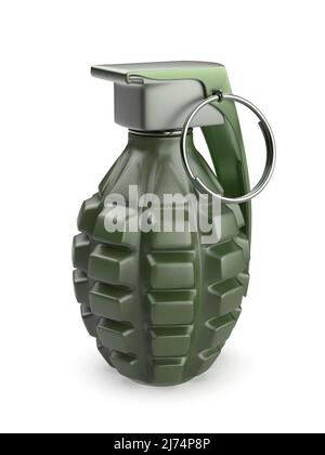 Granata a mano a frammentazione su sfondo bianco Foto Stock