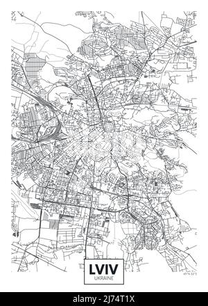 Mappa della città Lviv, disegno di poster vettoriale di viaggio Illustrazione Vettoriale