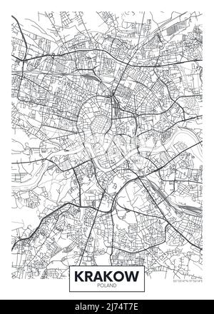 Mappa della città Cracovia, disegno vettoriale poster di viaggio Illustrazione Vettoriale