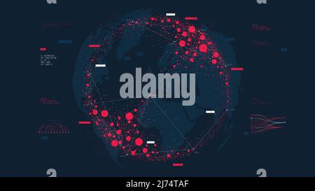 Visualizzazione dell'economia mondiale, analisi finanziaria dei big data e infografica aziendale, database del prodotto interno lordo, globalizzazione internazionale Illustrazione Vettoriale