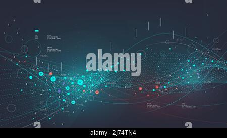Elaborazione e analisi innovative non strutturate dei big data, visualizzazione dell'organizzazione di database, analisi e statistiche delle informazioni digitali, strumenti tecnologici Illustrazione Vettoriale