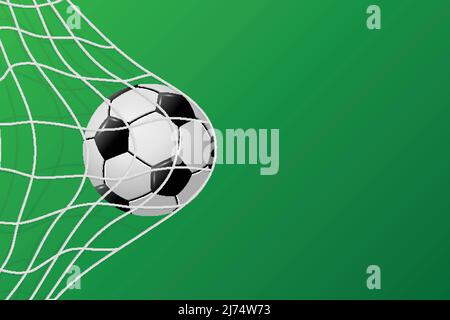 3d pallone da calcio realistico in rete di obiettivo. Sfondo calcio per modello banner Illustrazione Vettoriale