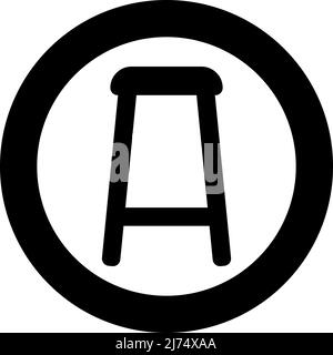 Icona dello sgabello in cerchio rotondo colore nero immagine vettoriale contorno pieno stile semplice Illustrazione Vettoriale