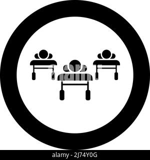 I pazienti sui divani stanno giacendo ospedale pandemic concetto clinica epidemia icona in cerchio rotondo nero colore immagine vettoriale stile di contorno solido Illustrazione Vettoriale