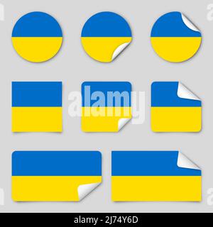 Adesivi patriottici di Ucraina. Bandiera nazionale ucraina. Bandiera dell'Ucraina. Set di vari stikers. Illustrazione vettoriale. Illustrazione Vettoriale