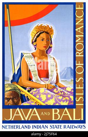 Java e Bali. Isole di romanticismo. Artista sconosciuto. Ferrovie indiane di stato di Netherland. Poster pubblicato ca. 1930s. Foto Stock