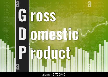 Parole PIL (prodotto interno lordo) su sfondo finanziario verde. Concetto di economia globale Foto Stock