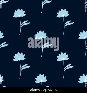 Fiori di loto blu chiaro isolato su sfondo scuro è in modo uniforme - illustrazione vettoriale Illustrazione Vettoriale
