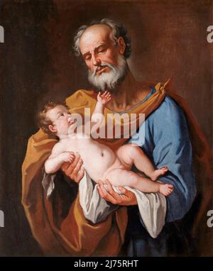 San Giuseppe col Bambino - olio su tela - pitore veneto della metà del XVIII secolo - Badoere (TV),italia, chiesa parrocchiale Foto Stock