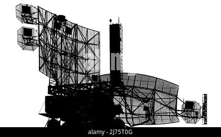 Profilo di difesa aerea radar di militari mobili anti sistemi aerei, moderna industria militare su sfondo bianco, Russia Foto Stock