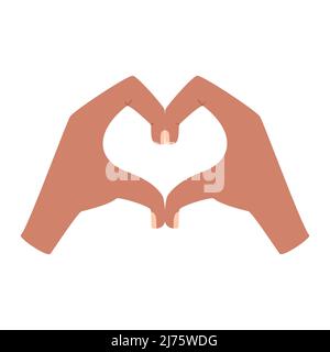 La mano umana raffigura la forma di un cuore con le dita. Un gesto di amore, romanticismo. Immagine vettoriale a colori isolata su sfondo bianco. Illustrazione Vettoriale